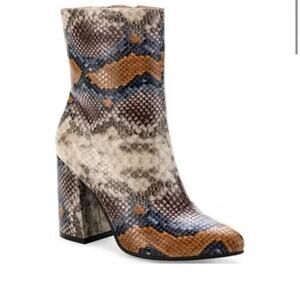The Limited Erica Mid-Calf Brown Blue Snakeskin Block Heel Boots Size 9.5